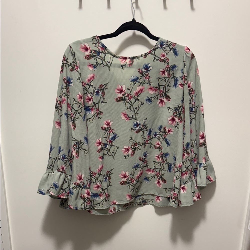 Floral Print Women's Top - Green and Pink